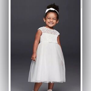 DAVID’s BRIDAL TULLE FLOWER DRESS WITH TINY FLORAL EMBROIDERY WHITE SIZE 3